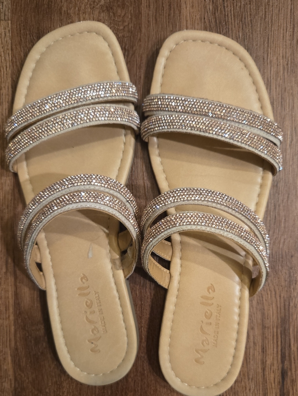 Mariella Champagne Crystal-Strap Slide Sandals Size 9